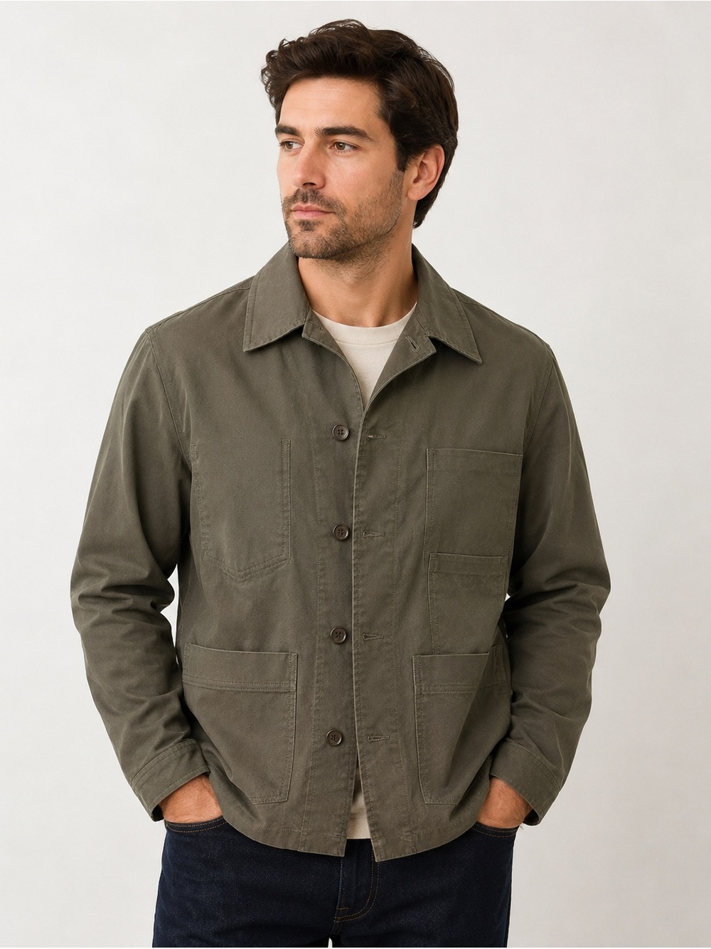 PAUL SMITH Chore Jacket Mens Small Olive Button Up Utility Pockets Cotton $325